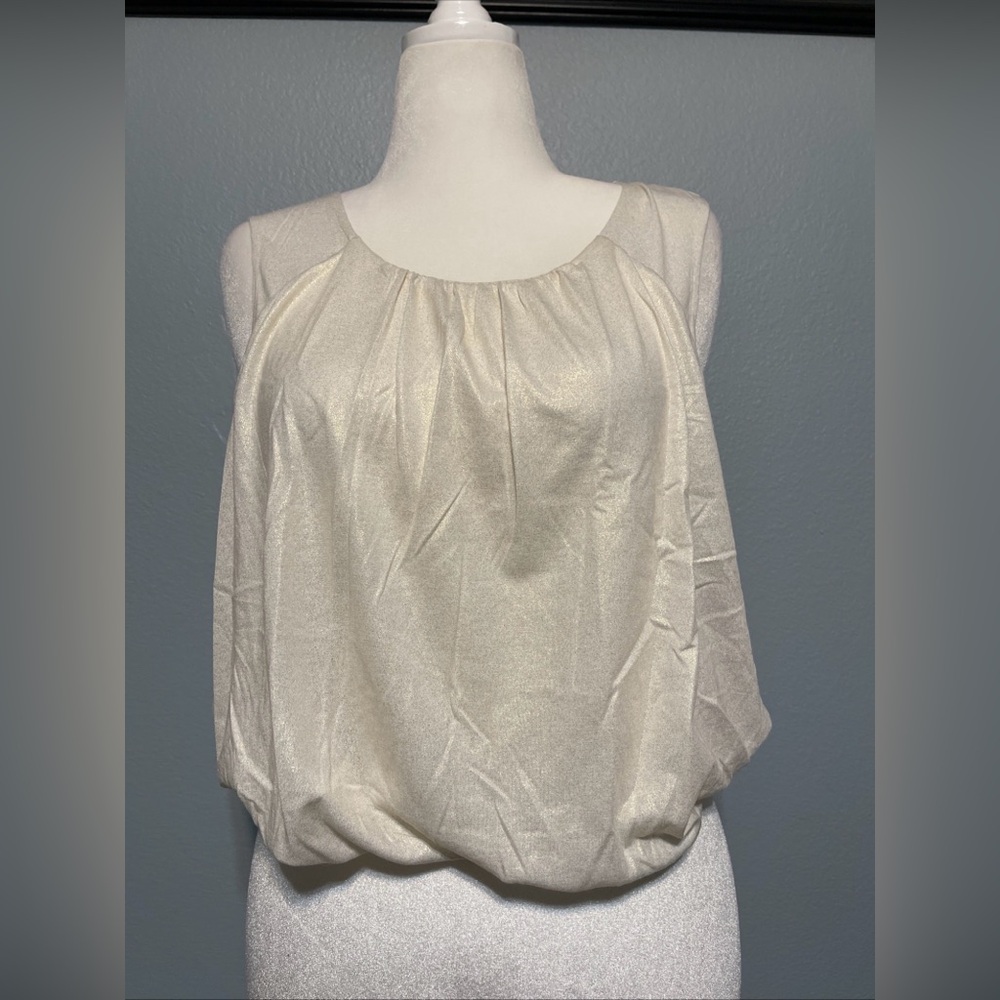 Anthropologie Metallic Champagne Blouse Draped Bubble Hem Shimmer Party Small